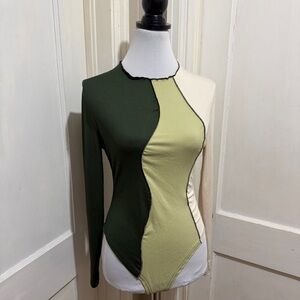 New with tags! SHEIN Colorblock Green Long Sleeve Bodysuit